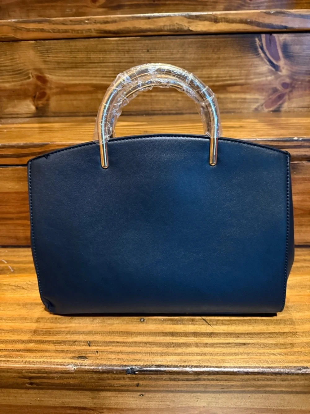 BCBG Black Faux Leather Top-Handle Satchel with Gold Hardware